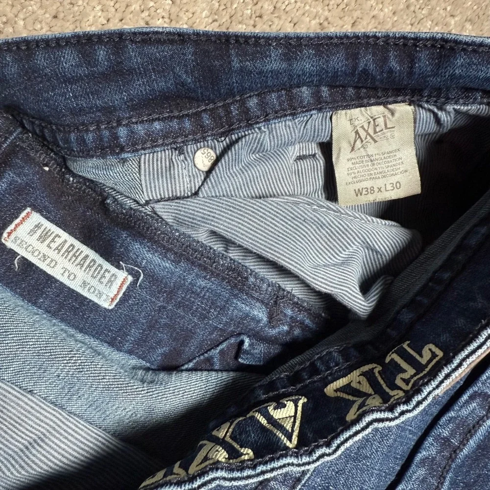 TK Axel Slim Boot Men's 38x30 Dark Wash Blue Denim Jeans Stretch Cotton Blend